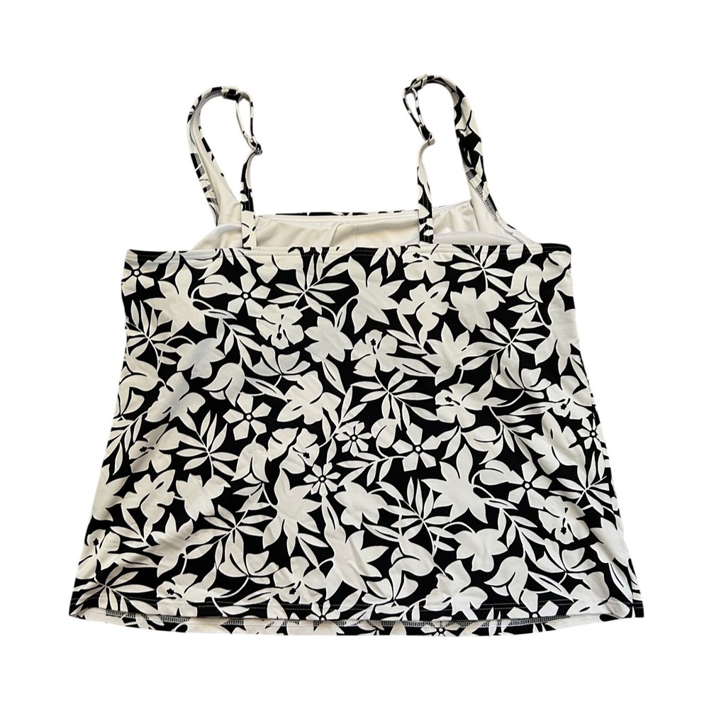 Lands End Tankini Swim Top Womens 16P Black White Floral Square Neck bathingsuit - Picture 3 of 7
